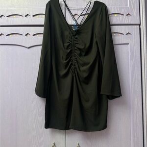 ZARA Black Ruched Front V-Neck Long Sleeve Tunic